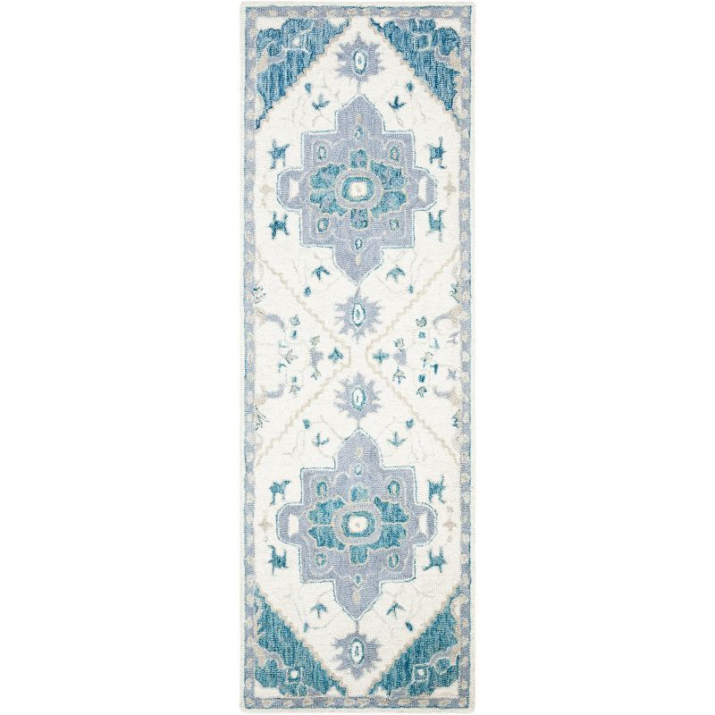 Micro-Loop MLP503 Hand Tufted Indoor Runner Rug - Ivory/Navy - 2'3"x7' - Safavieh