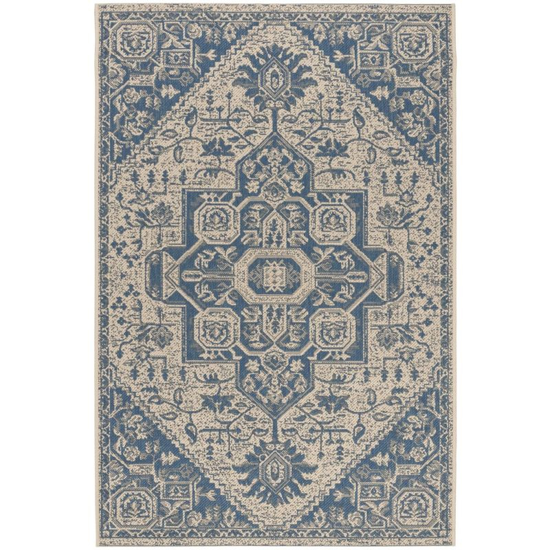 Beach House BHS138 Power Loomed Indoor/Outdoor Area Rug - Blue/Creme - 4'x6' - Safavieh