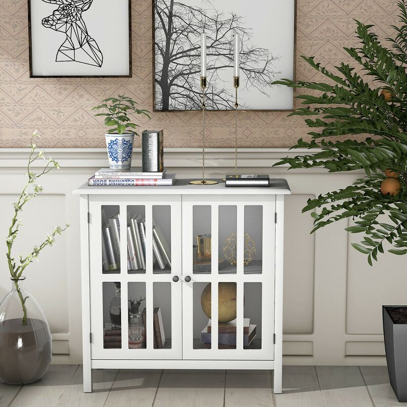 Costway 31'' Storage Buffet Cabinet Glass Door Sideboard Console Table Server Display White