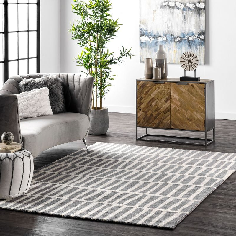 Nuloom Lemuel Geometric 3x5 Wool Accent Indoor Area Rug for Living Room Bedroom Dining Room Entryway Kitchen, Grey/Ivory