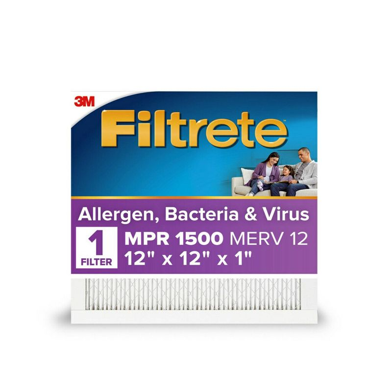 Filtrete 12x12x1 Allergen Bacteria and Virus Air Filter 1500 MPR: Electrostatic Furnace Filter, MERV 12, 3-Month Use
