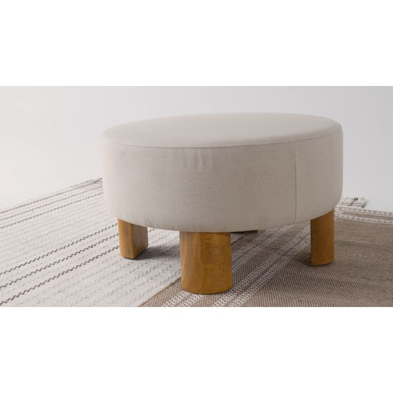 Maven Lane Celia Contemporary Upholstered Ottoman with Refined White Wood Finish