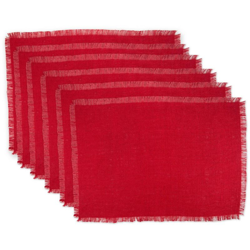 DII Jute Solid Placemat Set 6 Piece, Tango Red, 13x19"