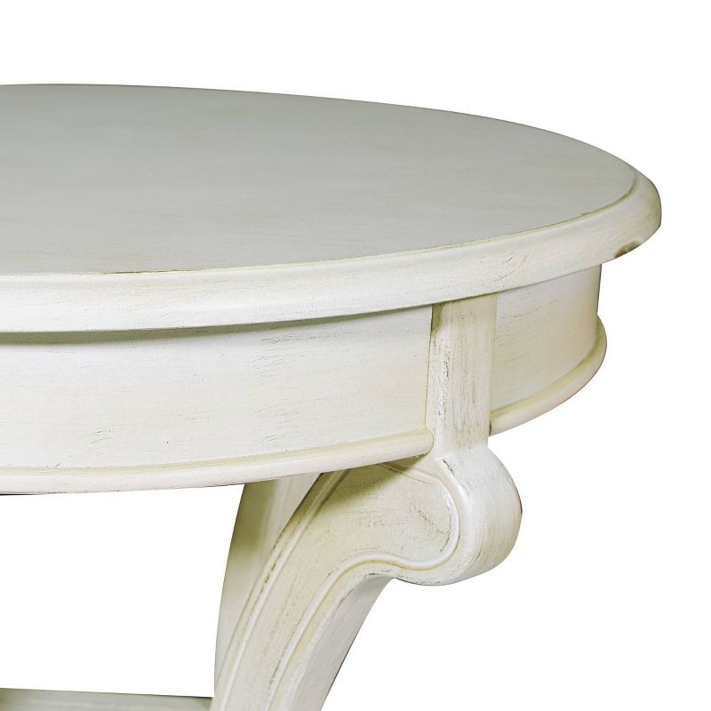 Vermont Accent Table Antique Beige - OSP Home Furnishings: Round Pedestal, Mid-Century Modern Design