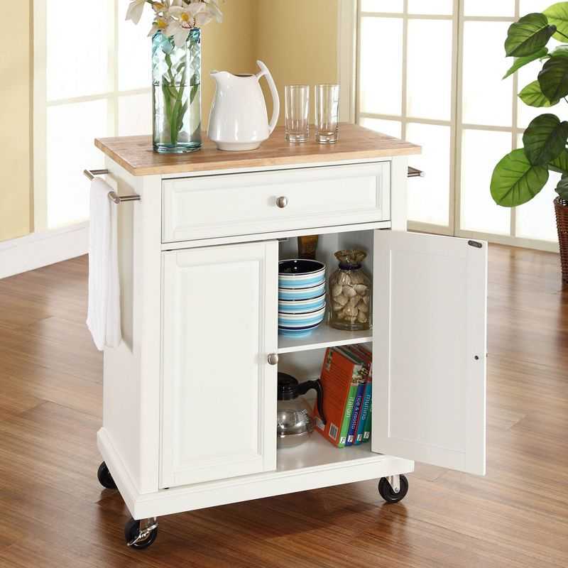 Compact Wood Top Kitchen Cart White - Crosley: Mobile Storage, Adjustable Shelf, Towel Bars