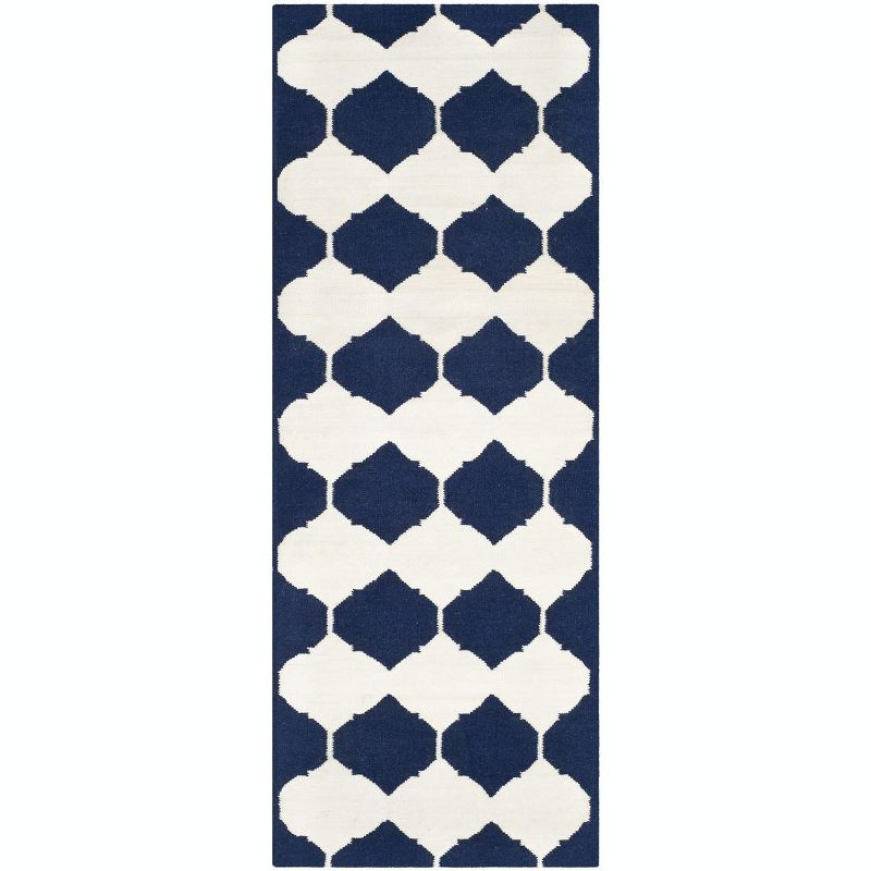 Dhurries DHU624 Hand Woven Runner Rug - Navy/Ivory - 2'6"x9' - Safavieh.
