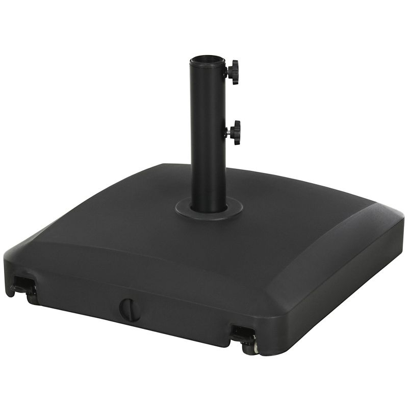 Outsunny Wheeled Patio Umbrella Base, 53lbs Water or 66lbs Sand Filled Heavy Duty Outdoor Umbrella Stand, Black