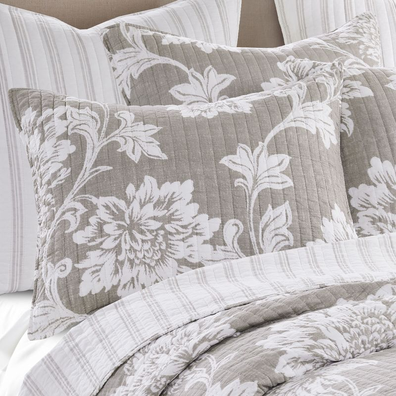 Sanira Taupe Floral Quilt Set - Full/Queen Quilt and Two Standard Pillow Shams Taupe - Levtex Home