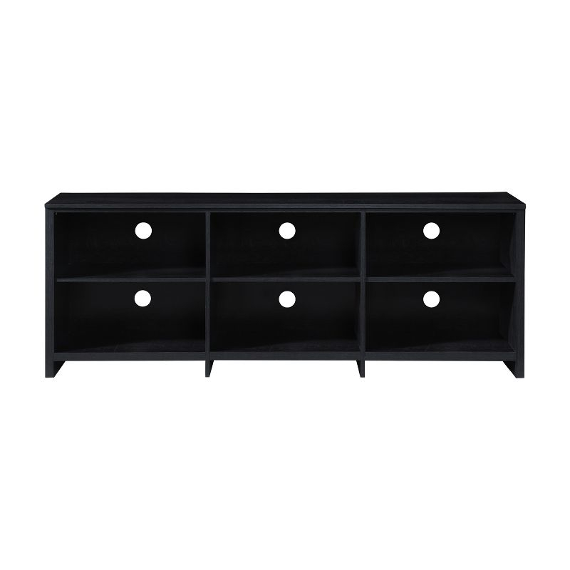 AndMakers 65 in. Modern Black Oak TV Stand For TVs Up To 62" With 6 Open Shelves, Modern Entertainment Center With Storage, TV Console Table