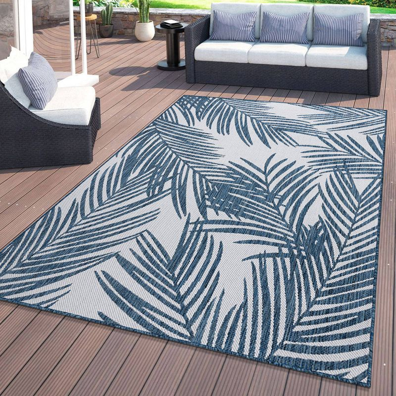 World Rug Gallery Contemporary Distressed Leaves Textured Flat Weave Indoor/Outdoor Area Rug - NAVY 7'10"X10'
