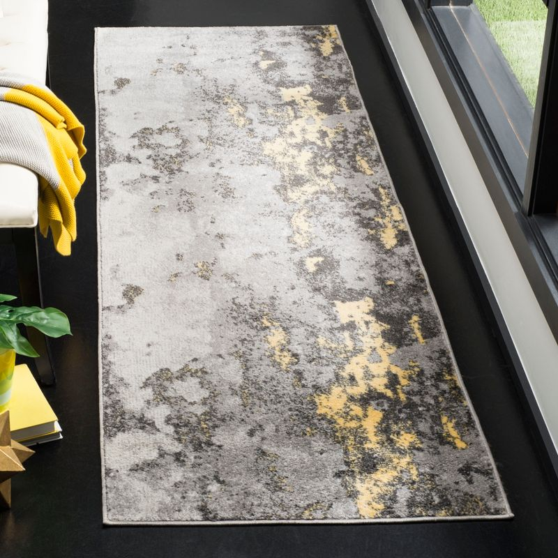 Adirondack ADR134 Machine Made Indoor Runner - Grey/Yellow - 2'-6"x18' - Safavieh