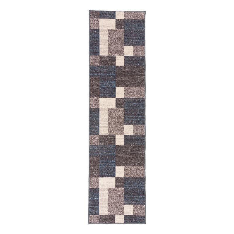 World Rug Gallery Modern Boxes Design Non-slip (Non-skid) Blue 22" x 84" Indoor Runner Rug:  Low Pile Area Rug