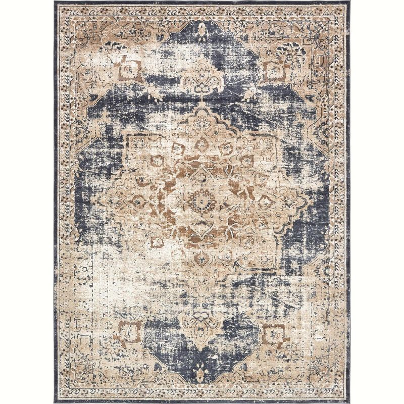 Unique Loom Chateau Collection Area Rug - Roosevelt (9'  x 12' 2" Rectangle Dark Blue/Beige)