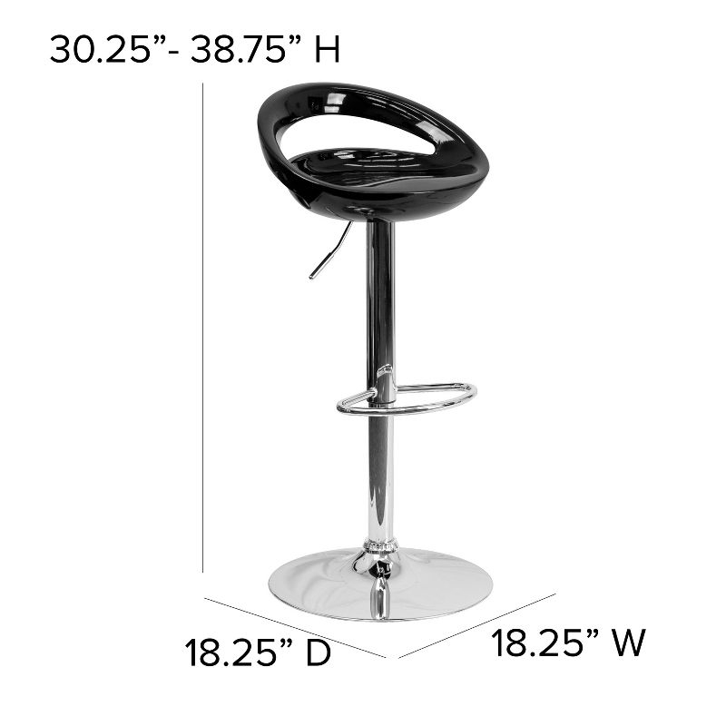 Flash Furniture Contemporary Black Plastic Adjustable Height Barstool with Rounded Cutout Back and Chrome Base
