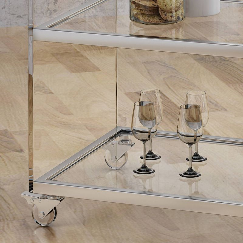 Yves Acrylic Bar Trolley Clear - Christopher Knight Home: Tempered Glass Shelves, Modern Serving Cart with Casters/Wheels