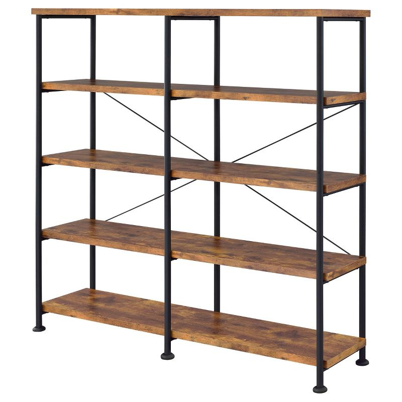 63" Analiese Double Bookcase with 4 Fixed Shelves, Industrial Design - Coaster
