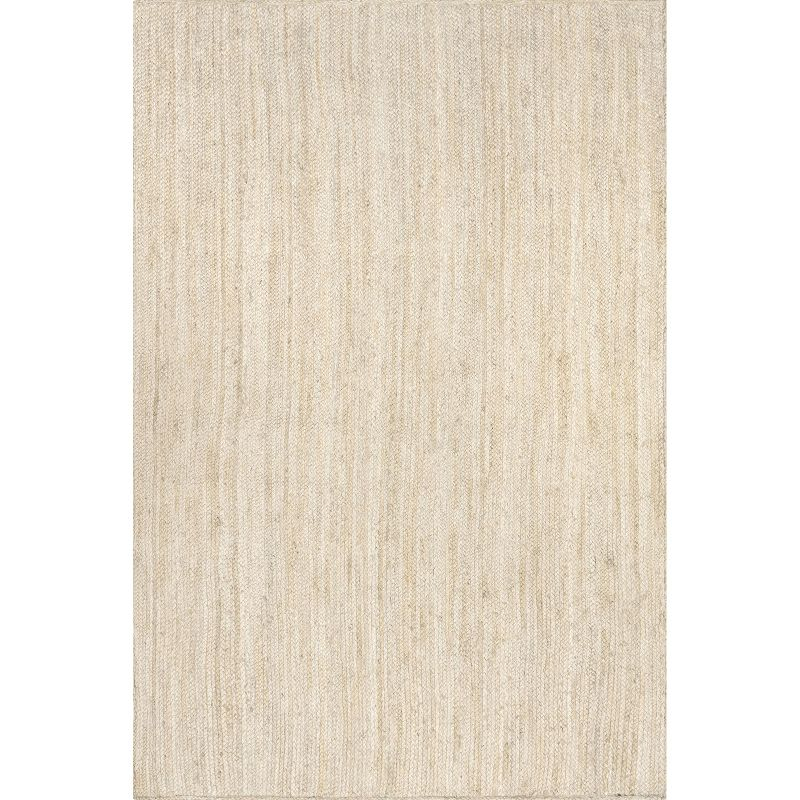 Nuloom 10 Square Rigo Jute Hand Woven Indoor Area Rug, Off White, Solid Farmhouse Design, Natural Fiber Bedroom, Living Room, Kitchen,