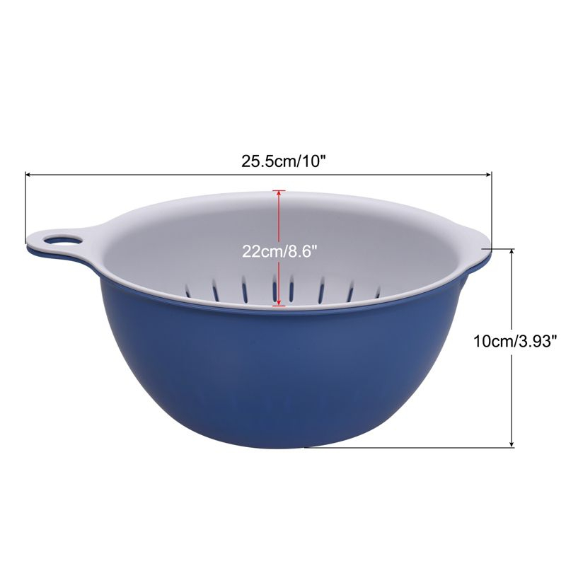 Unique Bargains Kitchen Strainer Colander Bowl Set Medium Double Layer Drain Basket Blue