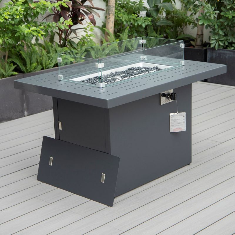 LeisureMod Chelsea Patio Modern Aluminum Propane Fire Pit Table in Black