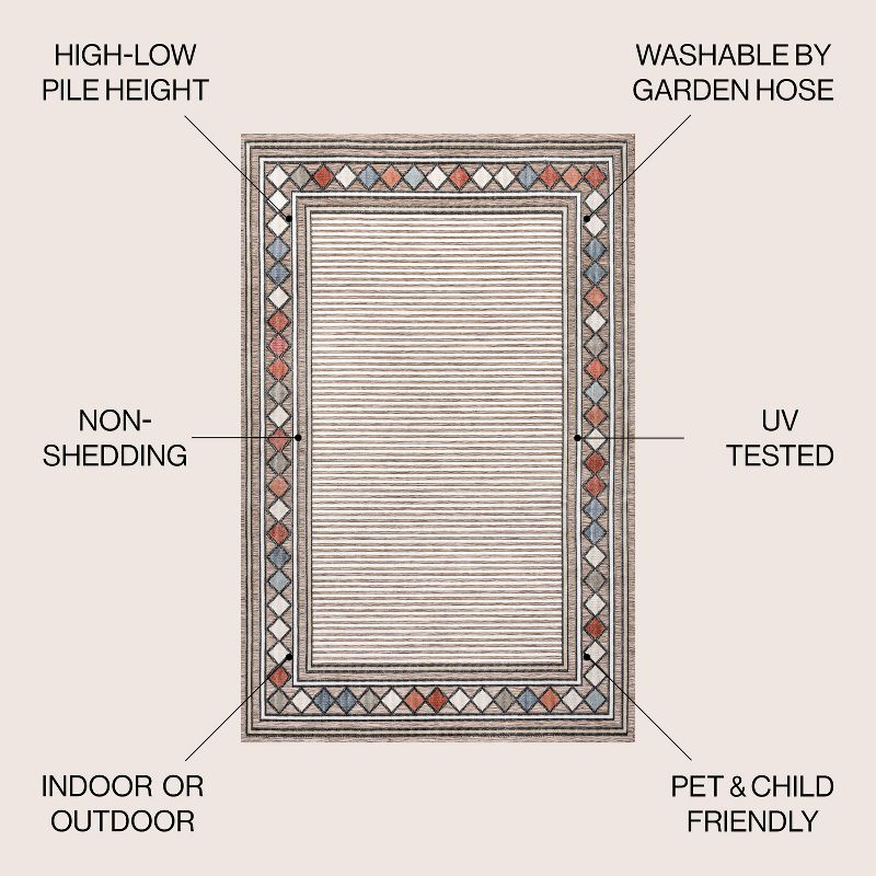 JONATHAN Y Sebastian High-Low Modern Diamond Border Brown/Ivory 3 ft. x 5 ft. Indoor/Outdoor Area Rug