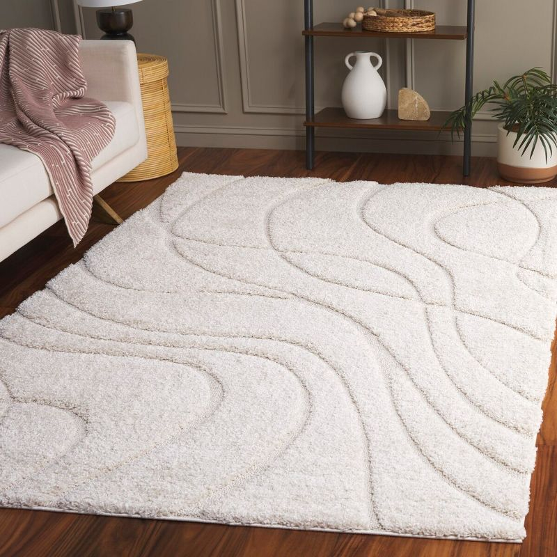 Florida Shag SG471 Power Loomed Indoor Area Rug - Creme/Creme - 5'3"x7'6" - Safavieh