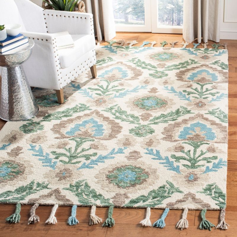Suzani SZN207 Hand Hooked Area Rug - Ivory/Turquoise - 3'x5' - Safavieh.
