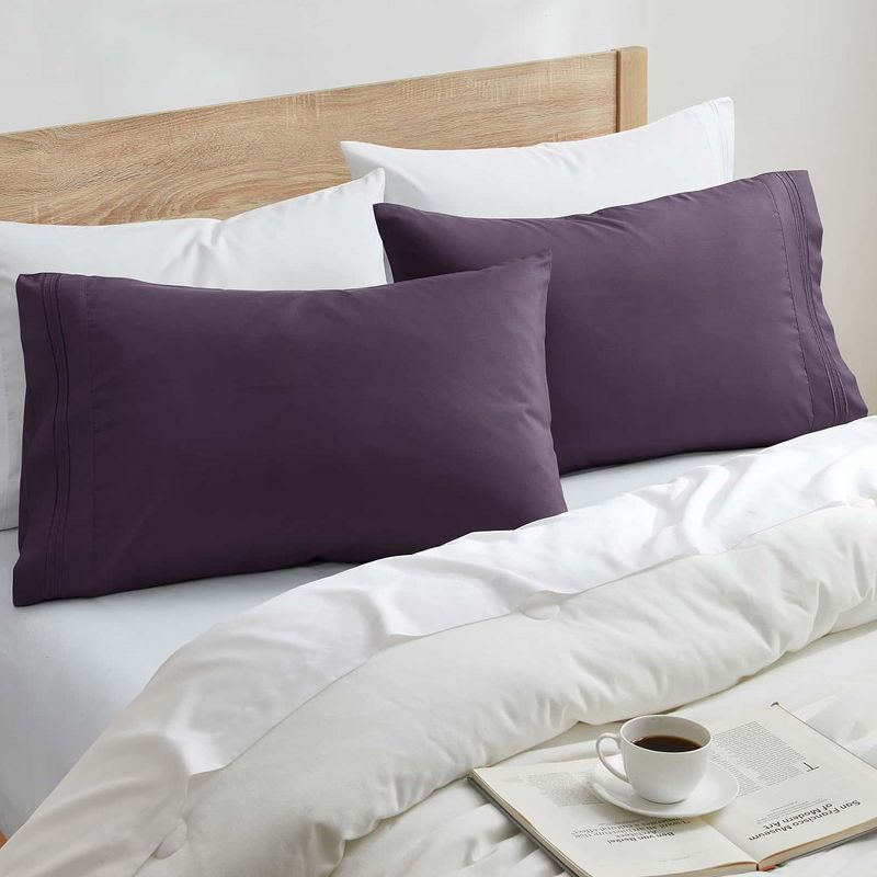 Nestl Luxury Soft Microfiber Standard/Queen Size Pillowcases, Set of 2, Purple Eggplant