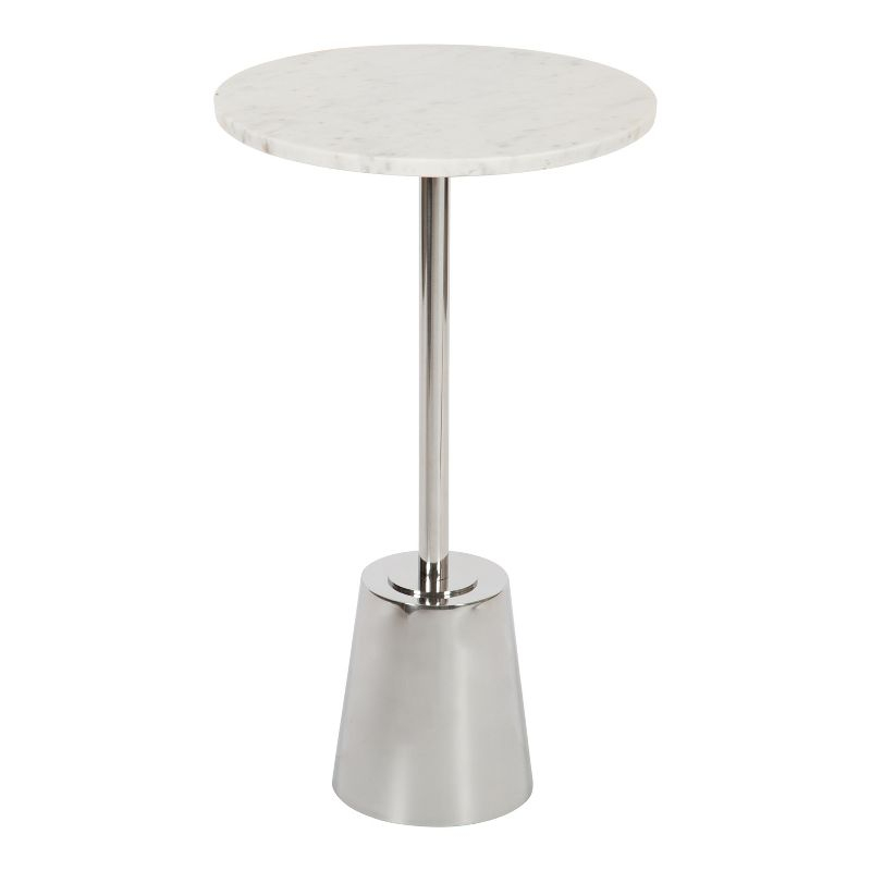 Kate and Laurel Tira Round Metal Side Table, 14x14x24, Silver and White