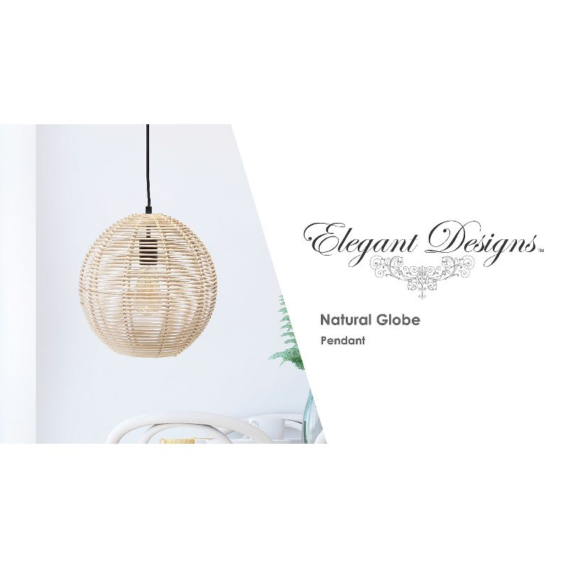 Natural Globe Pendant Ceiling Light Beige - Elegant Designs: Rattan Fixture, UL Listed, 60W Max