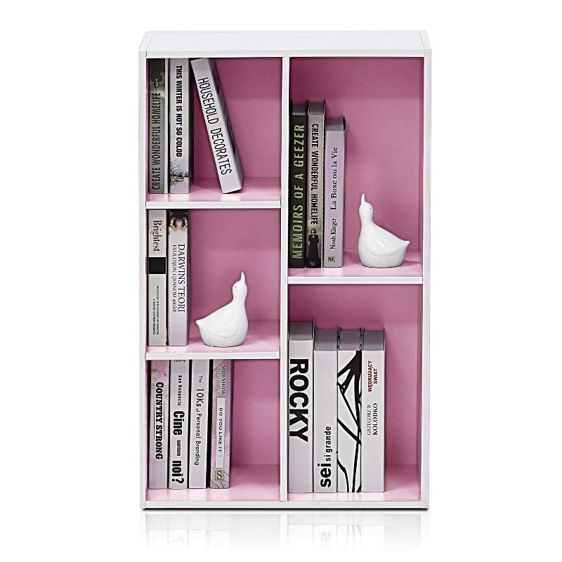 Furinno 5-Cube Reversible Open Storage Bookcase Toy Storage Cabinet Organizer,White/Pink