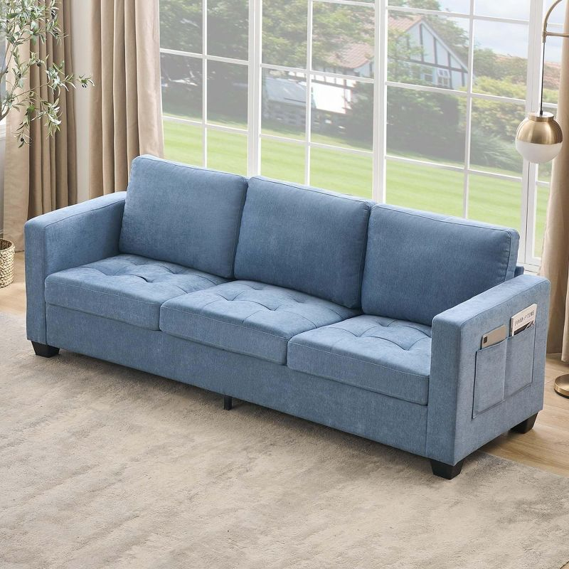 3 Seat Sofa Couch, 89" Modern Sofa with Armrests, Comfy Couch Sofa with Extra Deep Seat Couches for Living Room Bedroom Apartment,Blue