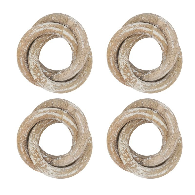 Saro Lifestyle Wooden Dinner Napkin Rings With Interlock Design, White, (Set of 4 pcs)