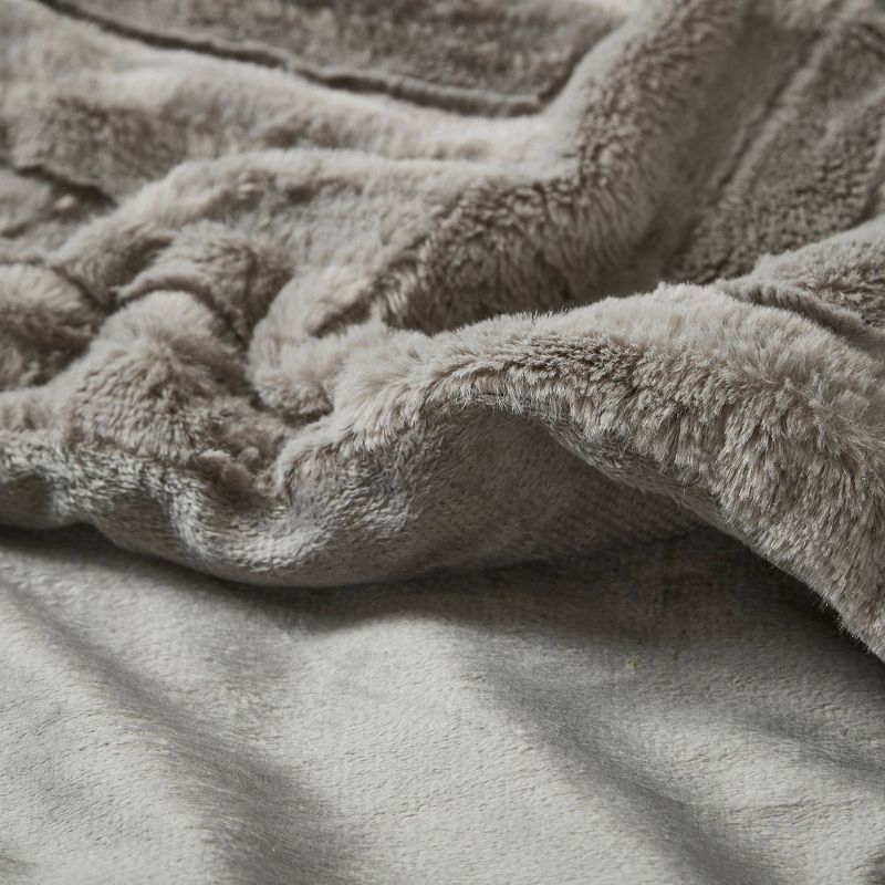 50"x60" Polar Solid Faux Fur Throw Blanket Gray - Madison Park: Hypoallergenic, Plush Couch & Bed Comfort