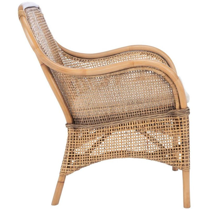Charlie Rattan Accent Chair W/ Cushion - White/Honey Brwn Wash - Safavieh