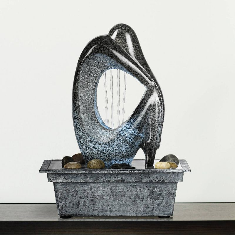 Modern Silhouette 10" High Small Zen Indoor Outdoor Decor Faux Stone Tabletop Fountain with Light LED Waterfall Outside Garden Patio