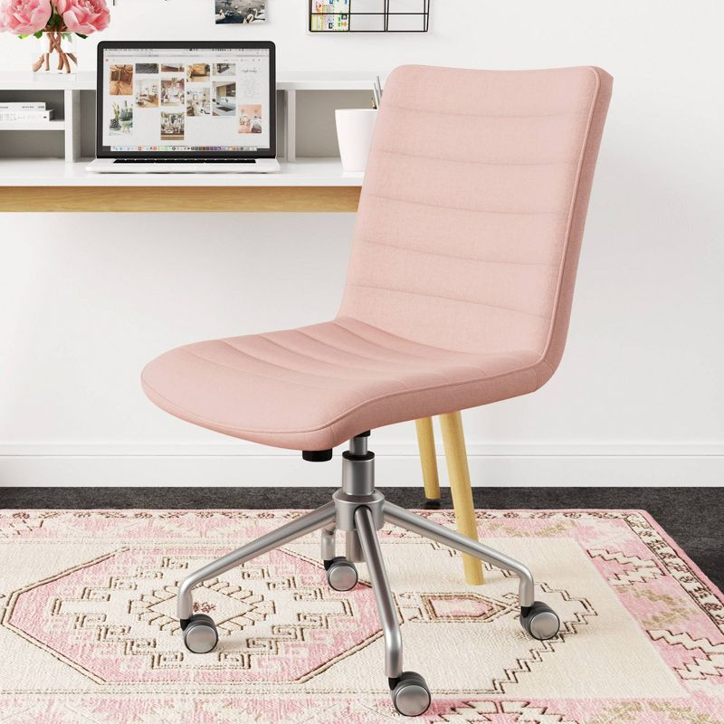 Adore Decor Adelaide Task Chair French Pink: Chrome-Plated, Adjustable Height, Swivel, Metal Base