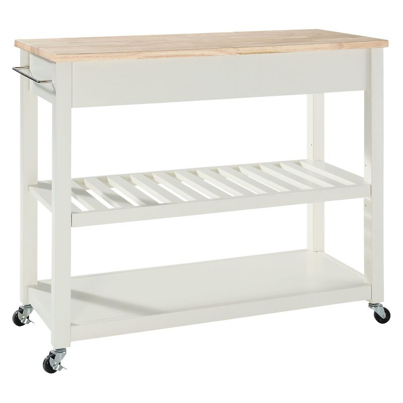 Crosley Natural Wood Top Kitchen Cart/Island with Optional Stool Storage  White : Solid Hardwood, Mobile Storage