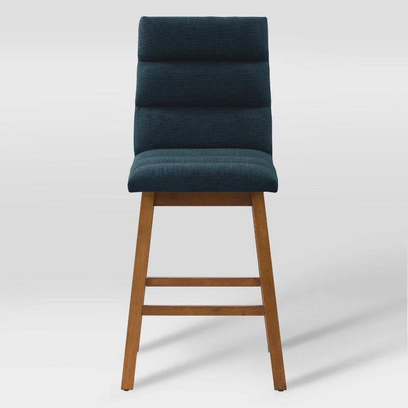 Set of 2 Boston Channel Tufted Fabric Barstools Navy Blue - CorLiving: Upholstered, High Back, Rubberwood Legs