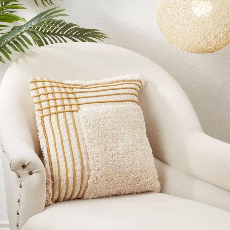 Saro Lifestyle Crosshatch Pattern Tufted Throw Pillow Cover, Beige, 20"x20"