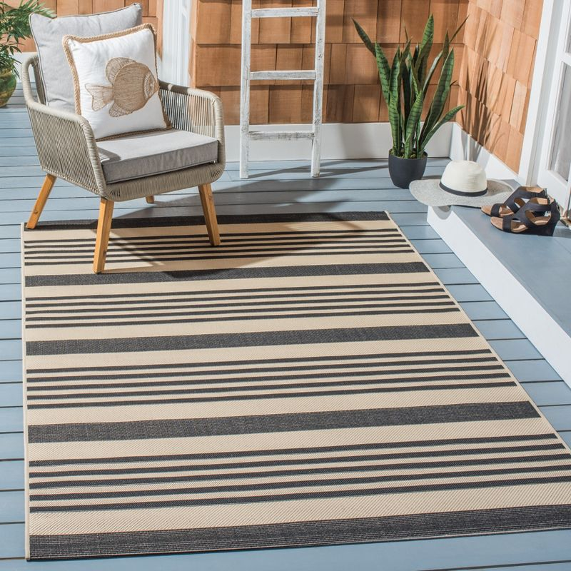Courtyard CY6062 Power Loomed Indoor/Outdoor Area Rug - Black/Bone - 8'x10' - Safavieh.