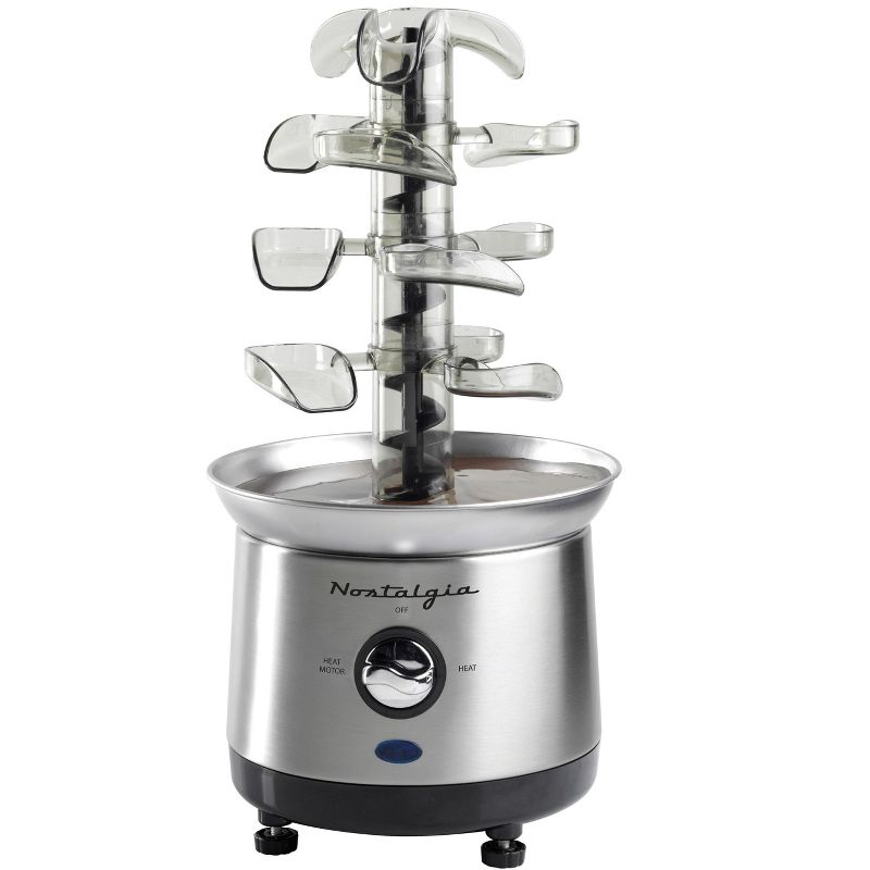 Nostalgia NCFF1000SS 2-Pound Stainless Steel Cascading Fondue Fountain - Chocolate, BBQ Sauce, Ranch, Nacho Cheese, Buffalo Sauce