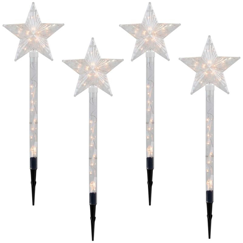 Northlight Lighted Star Christmas Pathway Marker with Lawn Stakes -  5' - Clear Lights - 4ct
