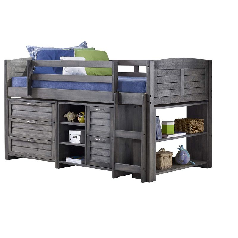 Donco Kids Louver Twin Antique Grey Modular Low Loft Bed - Group A