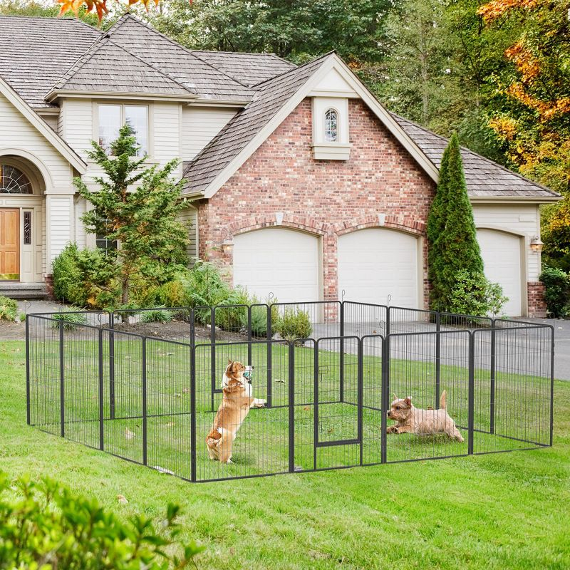 PawHut Dog Playpen 16 Panel 40 Inch Height for Small Medium and Large Dogs, Dog Fence with Lockable Door for Indoor/Outdoor Use, DIY Shape Pet Playpen