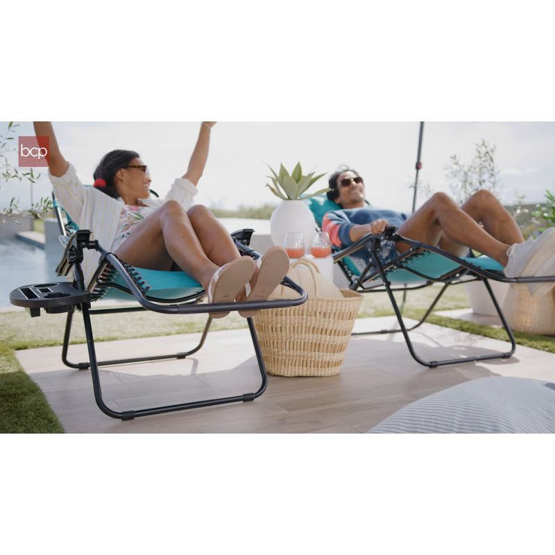 Best Choice Products Set of 2 Zero Gravity Lounge Chair Recliners for Patio, Pool w/ Cup Holder Tray - Light Blue
