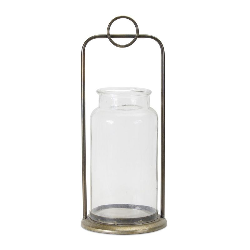 Antique Metal Candle Holder with Glass Jar (Set of 2)