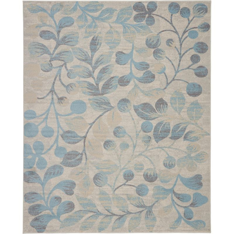 Nourison Tranquil 8'10" X 11'10" (9' x 12') Ivory/Turquoise Area Rug Contemporary Botanical Vine and Bloom by Nourison