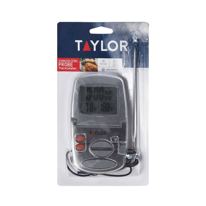 Taylor Programmable Stainless Steel Wire Probe Kitchen Meat Cooking Thermometer: Digital Food & Oven Thermometer