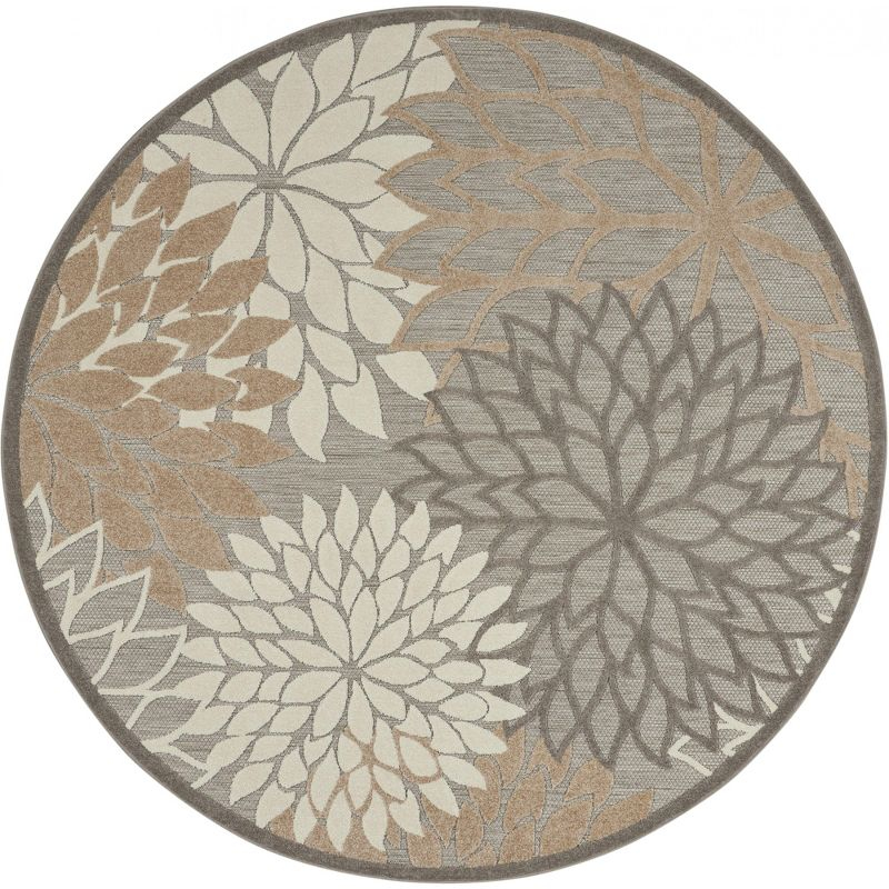 Nourison Aloha Floral Bloom Flatweave High-Low Indoor Outdoor Round Rug Natural 5'3" x 5'3"