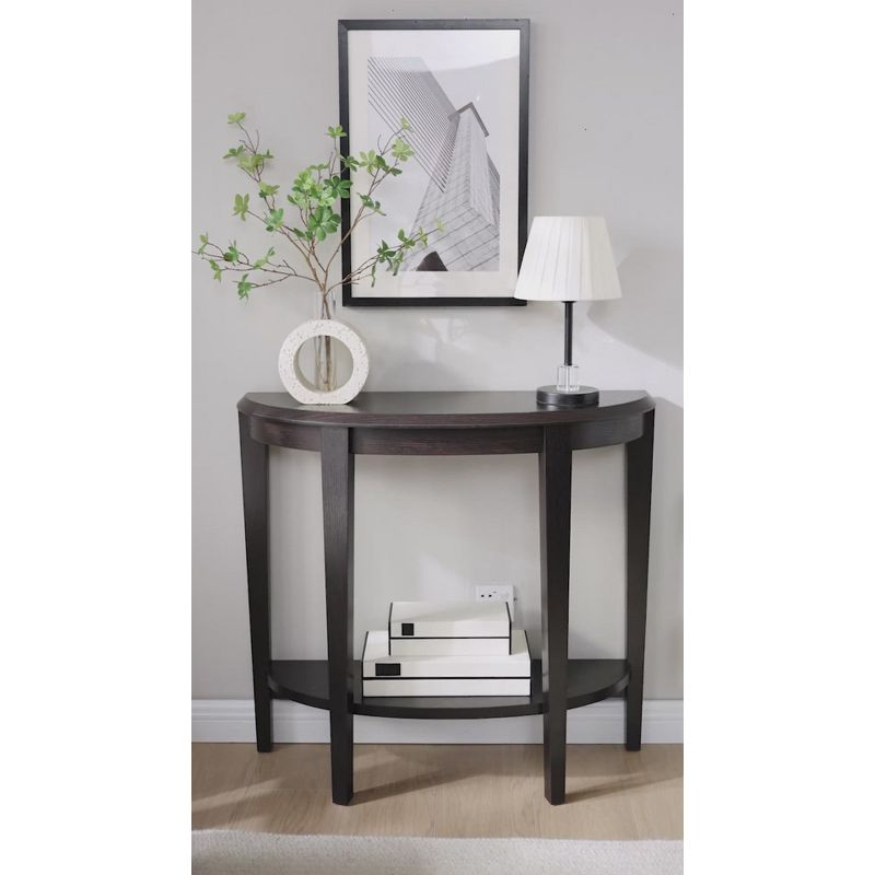 24/7 Shop At Home 36" Heartrhythm Transitional Half Moon Console Table with Shelf Espresso: Entryway Storage, MDF & Veneer